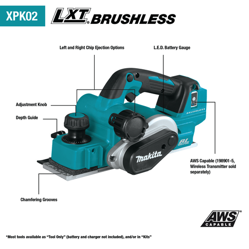 Makita 18V LXT® Lithium‑Ion Brushless Cordless 3‑1/4 Planer, AWS® Capable, Tool Only