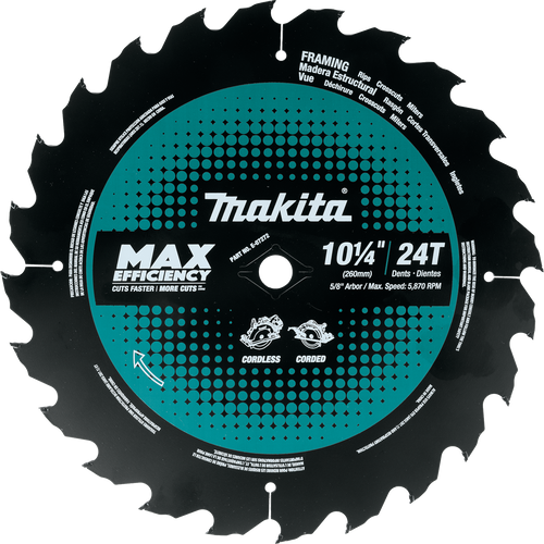 Makita 10‑1/4 24T Carbide‑Tipped Max Efficiency Circular Saw Blade, Framing