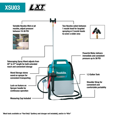 Makita 18V LXT® Lithium‑Ion Cordless 1.3 Gallon Sprayer, Tool Only