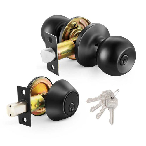 Premier Lock Matte Black Entry Door Ball Knob and Deadbolt Combo Lock Set